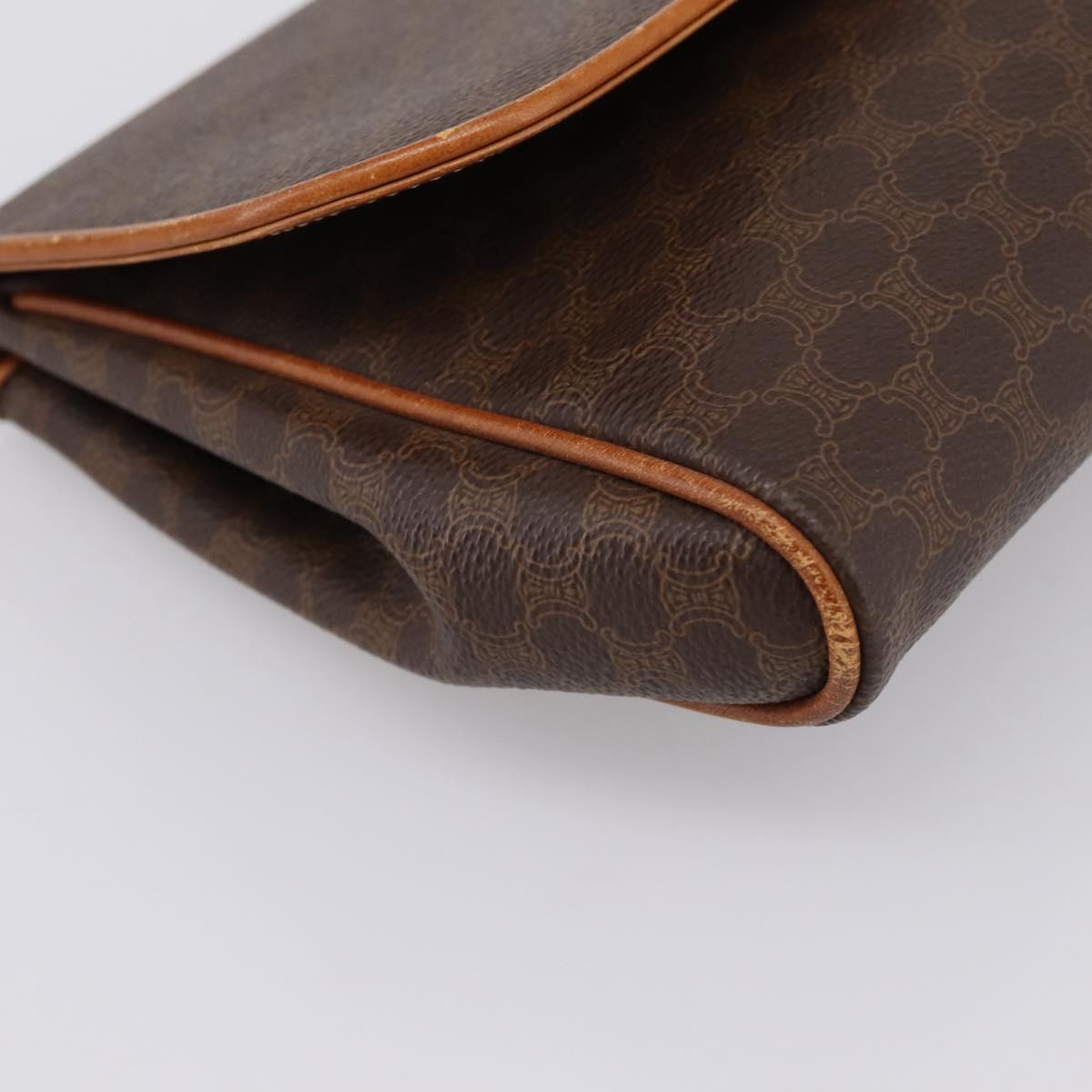 CELINE Macadam Canvas Clutch Bag PVC Leather Brown Gold Auth ka5944