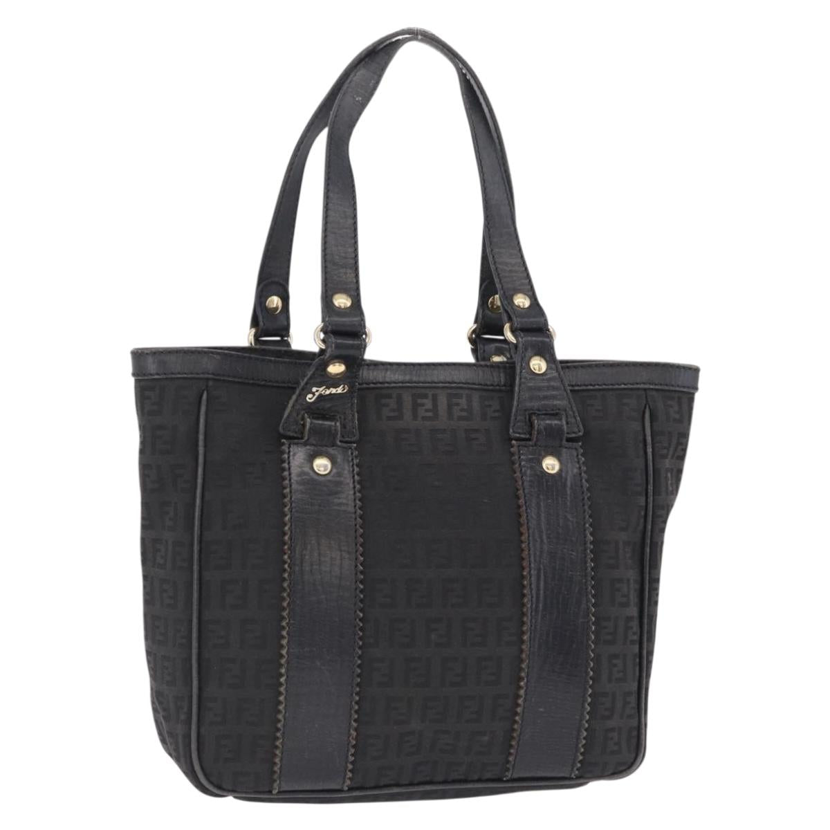 FENDI Zucchino Canvas Tote Bag Black Gold Auth ka5945
