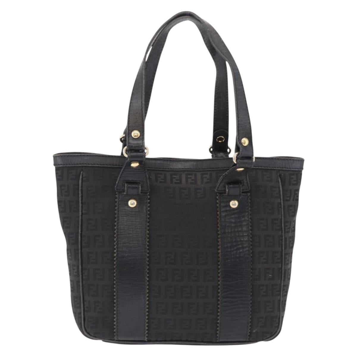 FENDI Zucchino Canvas Tote Bag Black Gold Auth ka5945