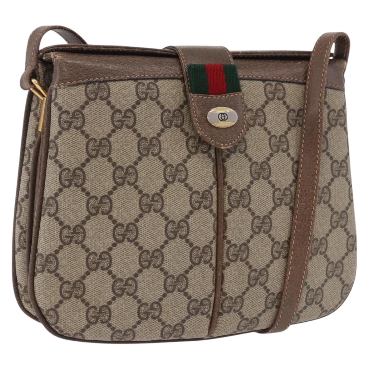 GUCCI GG Supreme Web Sherry Line Bag PVC Beige Gold 10 02 037 Auth ka5946