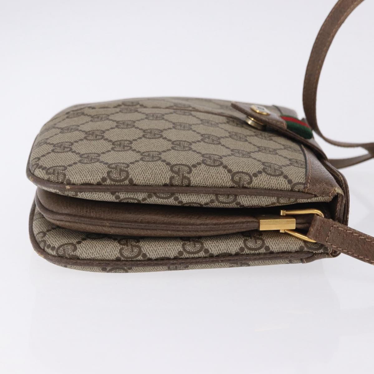 GUCCI GG Supreme Web Sherry Line Bag PVC Beige Gold 10 02 037 Auth ka5946