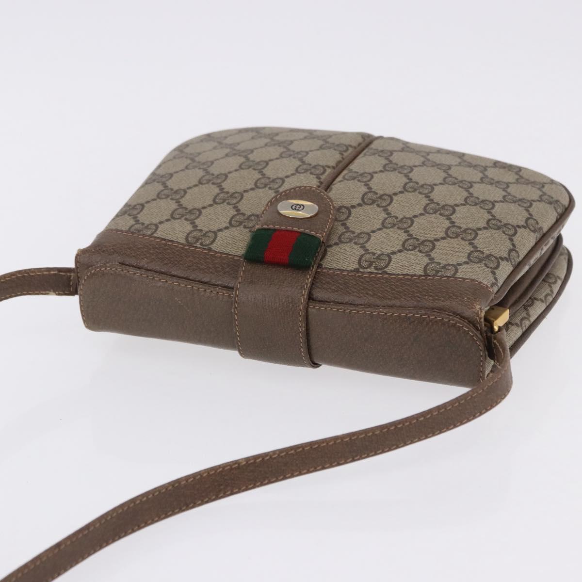GUCCI GG Supreme Web Sherry Line Bag PVC Beige Gold 10 02 037 Auth ka5946