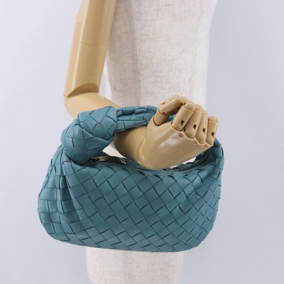 BOTTEGA VENETA INTRECCIATO Hand Bag Leather Light Blue Silver Auth ka5949M