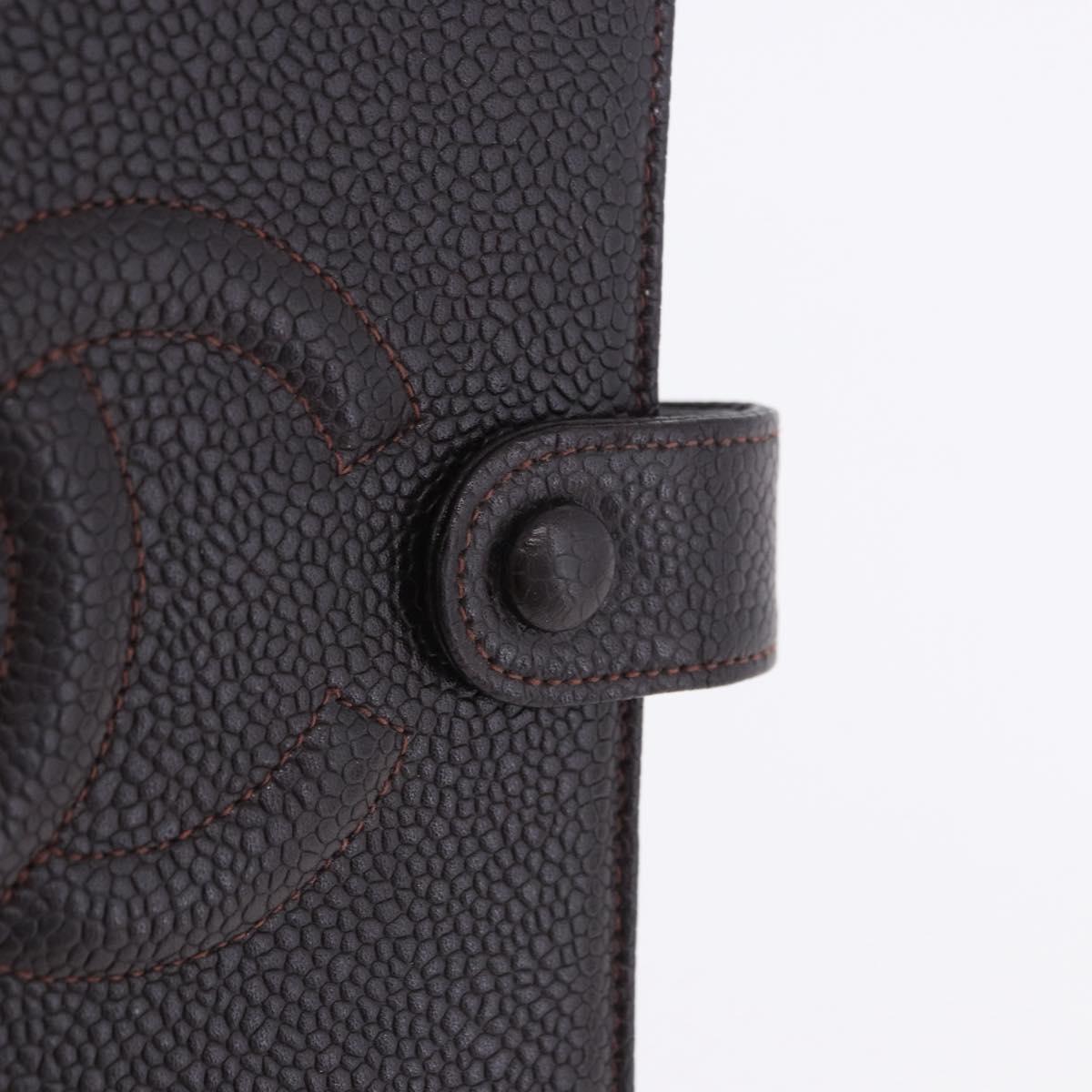CHANEL COCO Mark Day Planner Cover Caviar Skin Brown Gold CC Auth ka5951