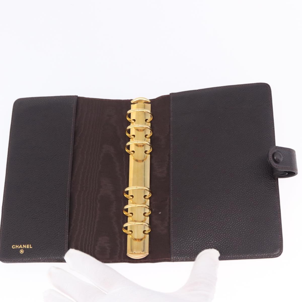 CHANEL COCO Mark Day Planner Cover Caviar Skin Brown Gold CC Auth ka5951