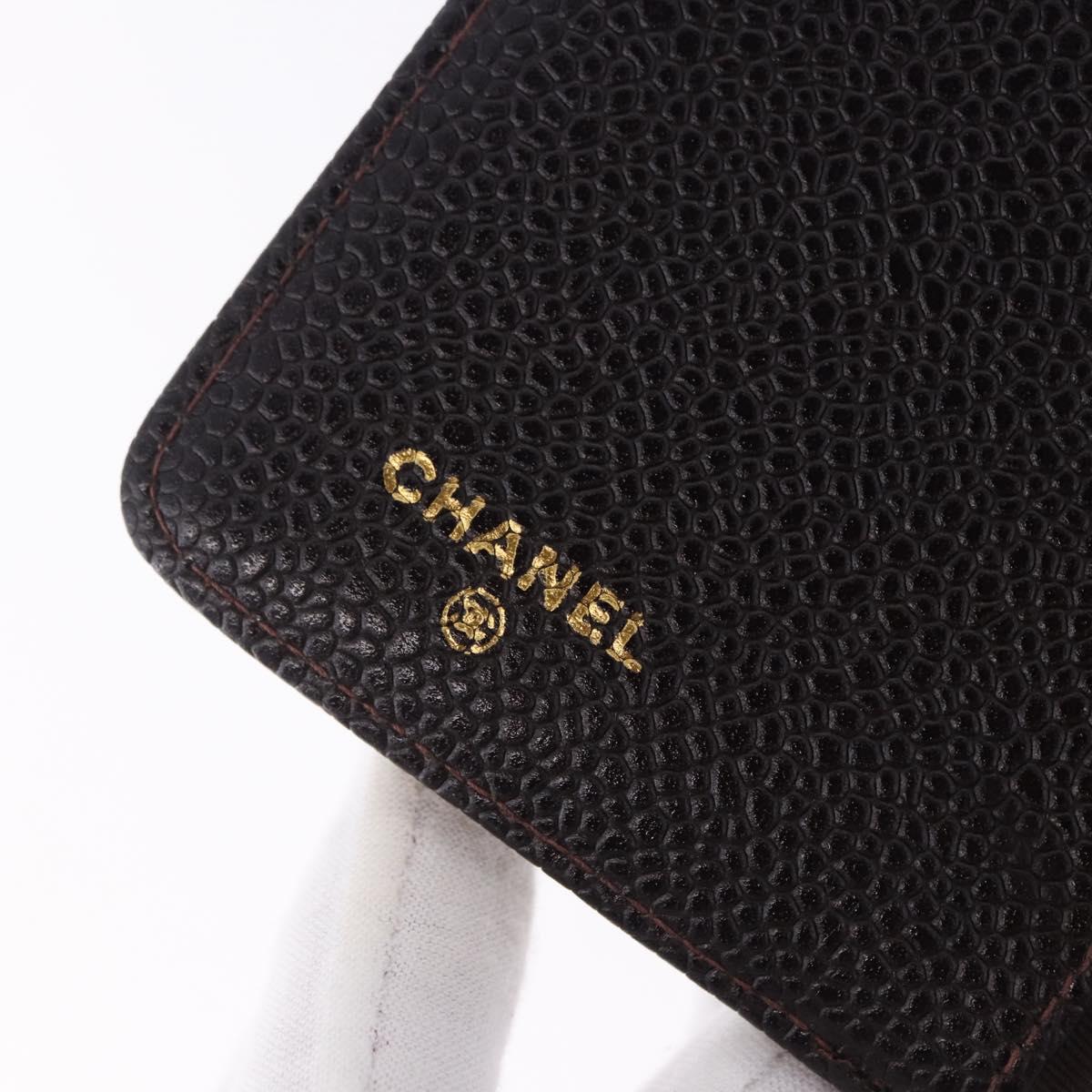 CHANEL COCO Mark Day Planner Cover Caviar Skin Brown Gold CC Auth ka5951
