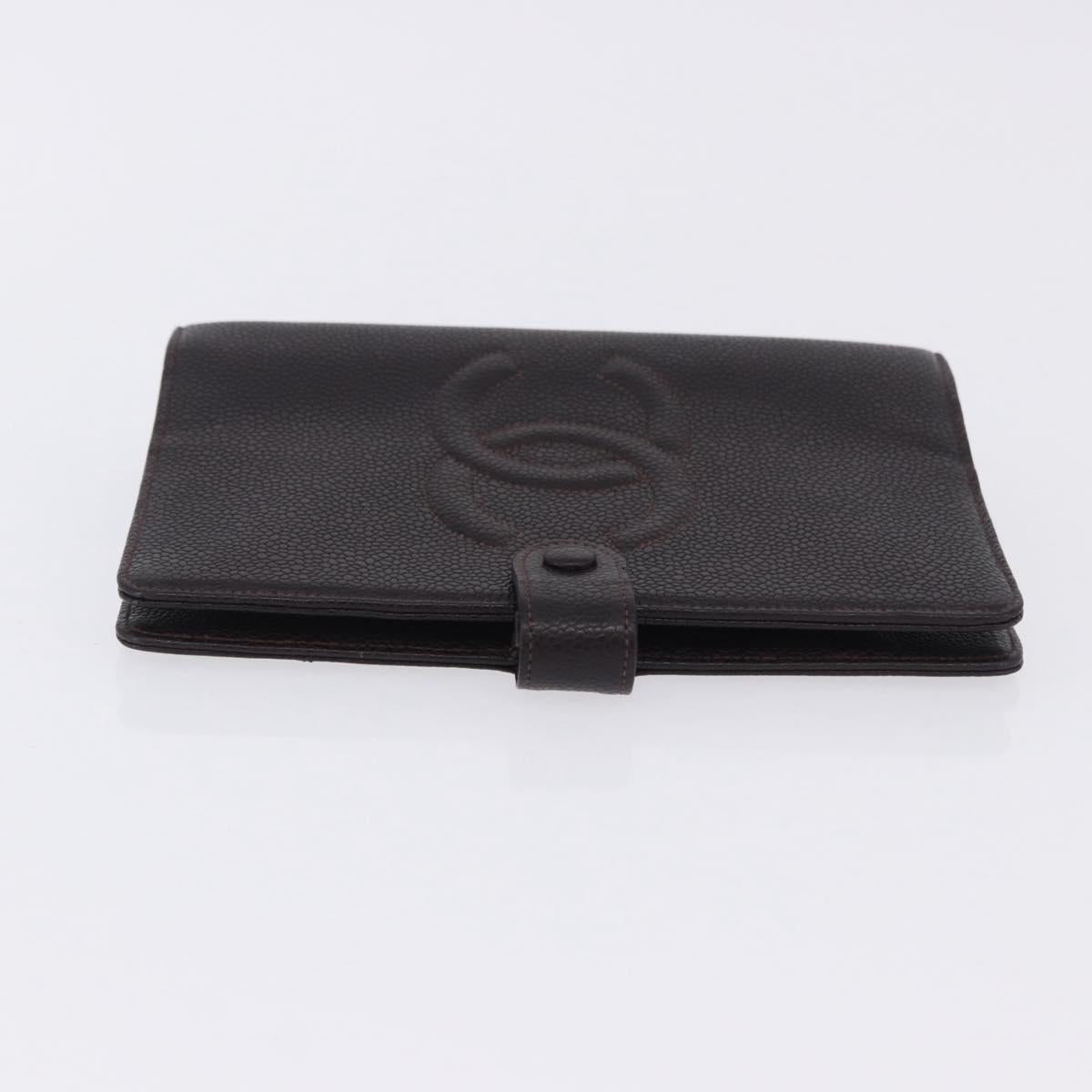 CHANEL COCO Mark Day Planner Cover Caviar Skin Brown Gold CC Auth ka5951