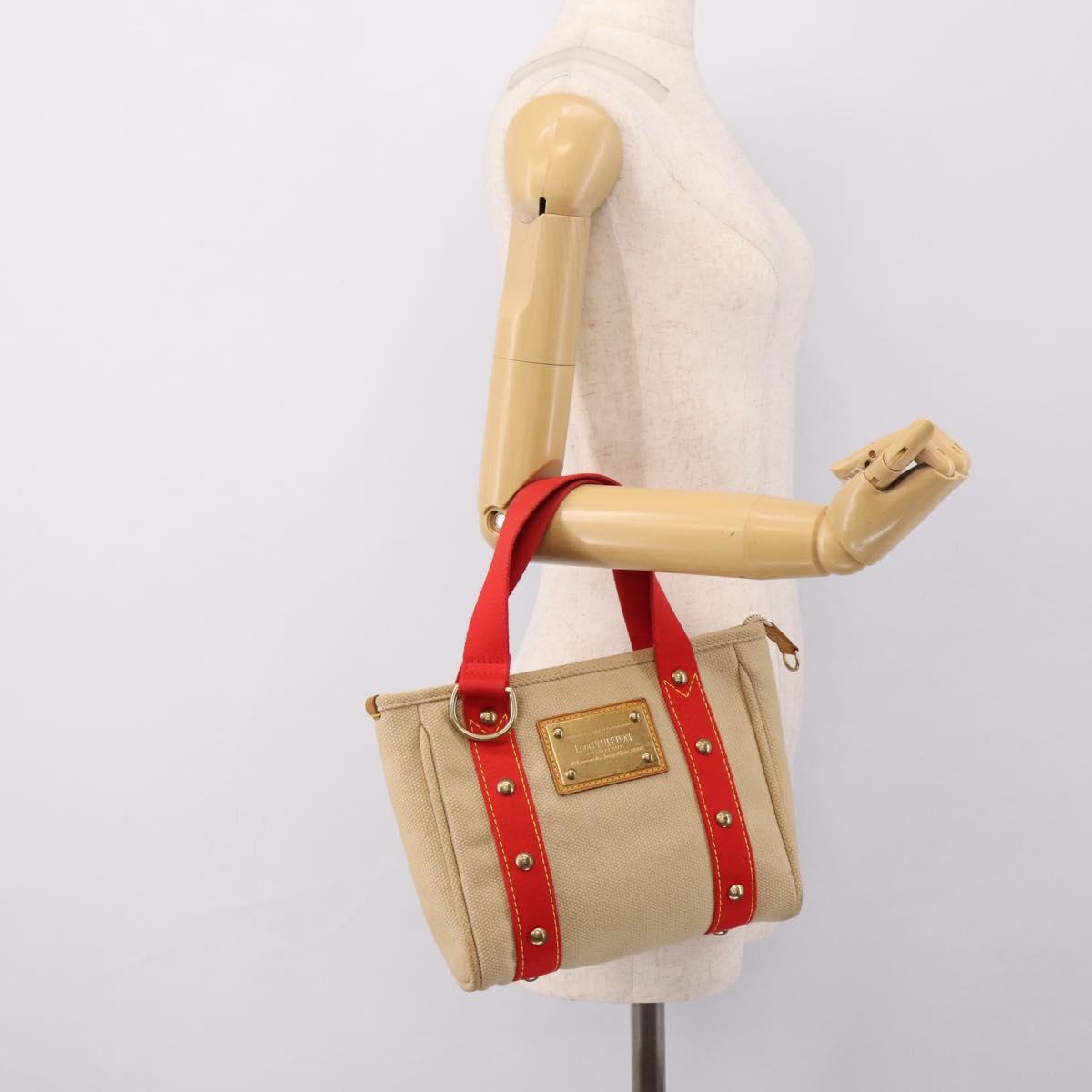 LOUIS VUITTON Antigua Cabas PM Hand Bag Red Beige M40038 LV Auth ka5953