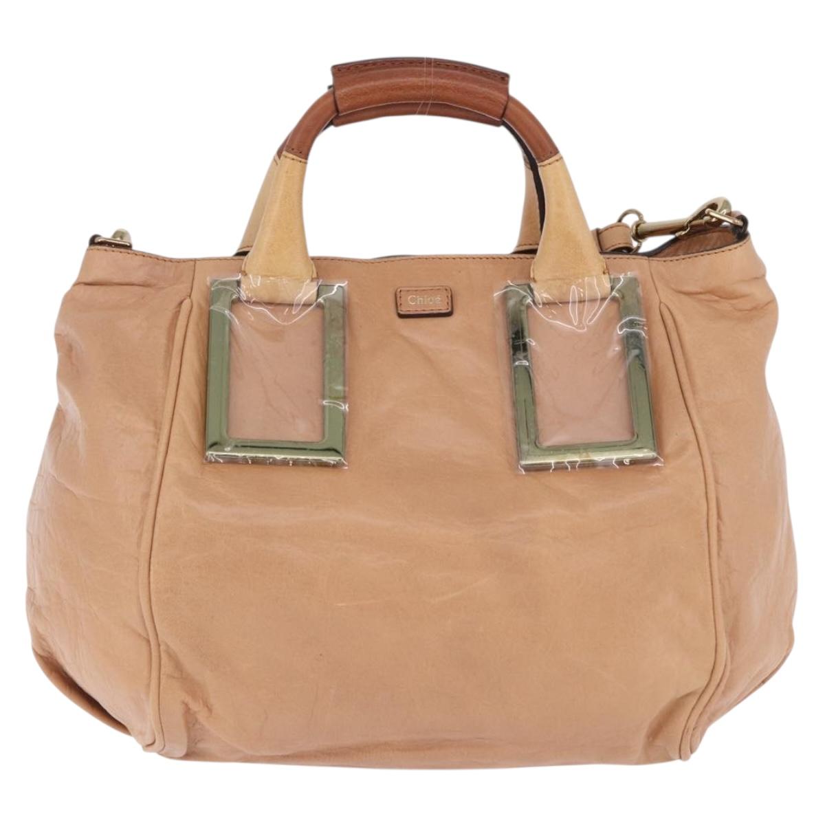 Chloe Etel Hand Bag Leather 2way Beige Gold Auth ka5954A