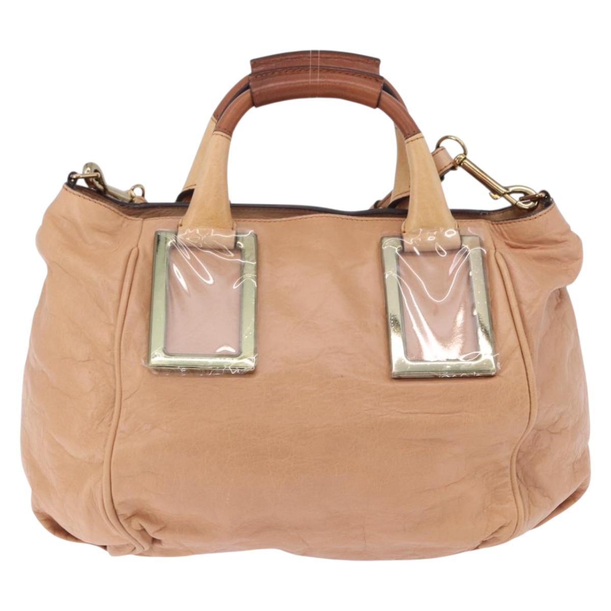 Chloe Etel Hand Bag Leather 2way Beige Gold Auth ka5954A