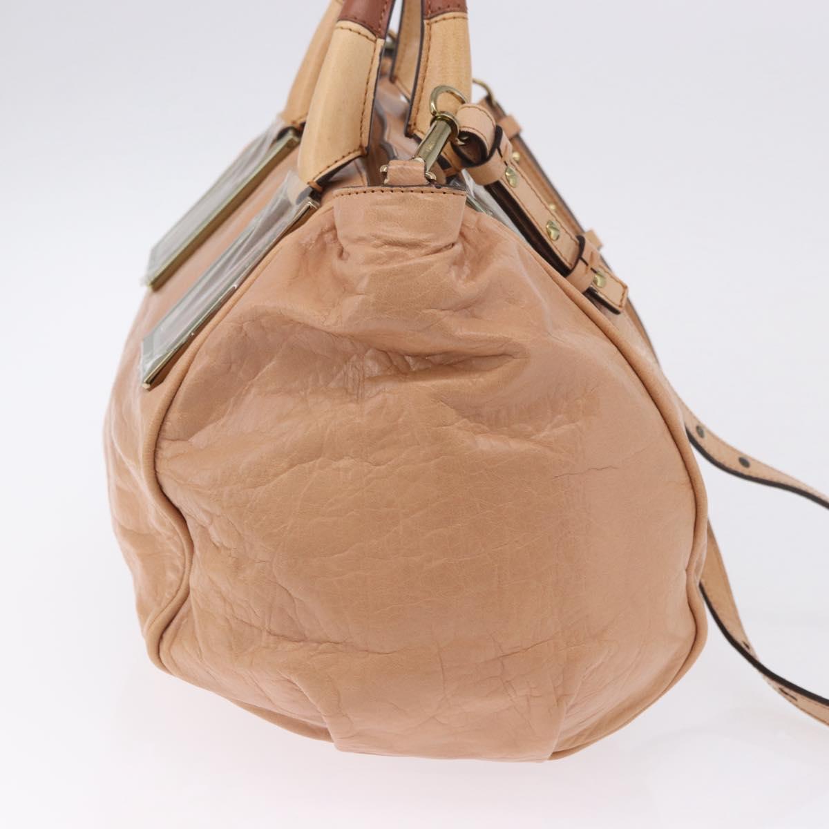 Chloe Etel Hand Bag Leather 2way Beige Gold Auth ka5954A