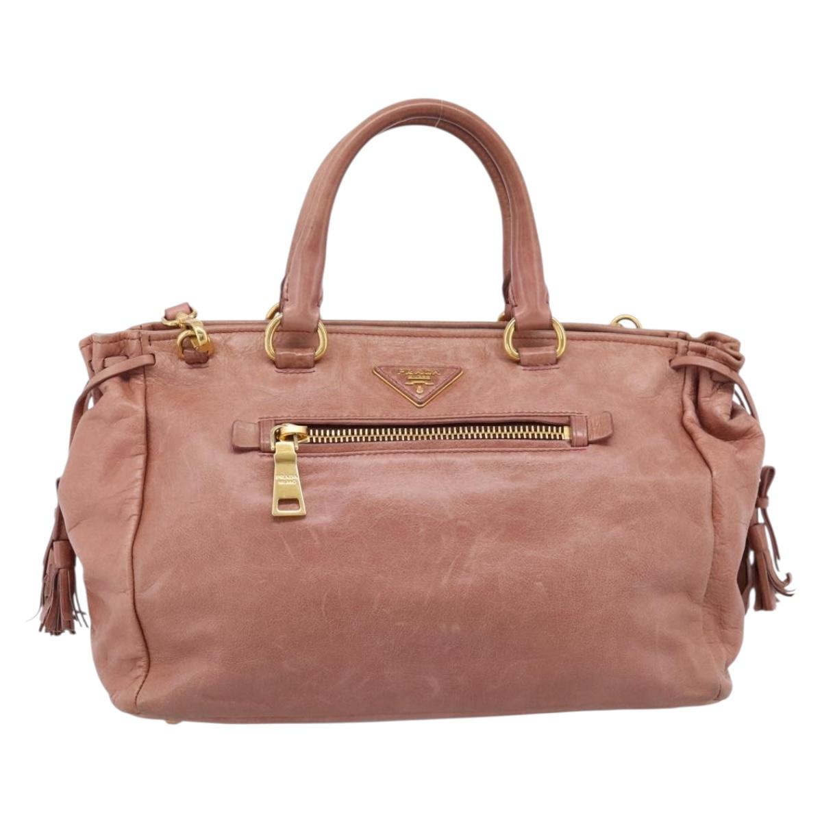 PRADA Hand Bag Leather 2way Pink Gold Auth ka5955V