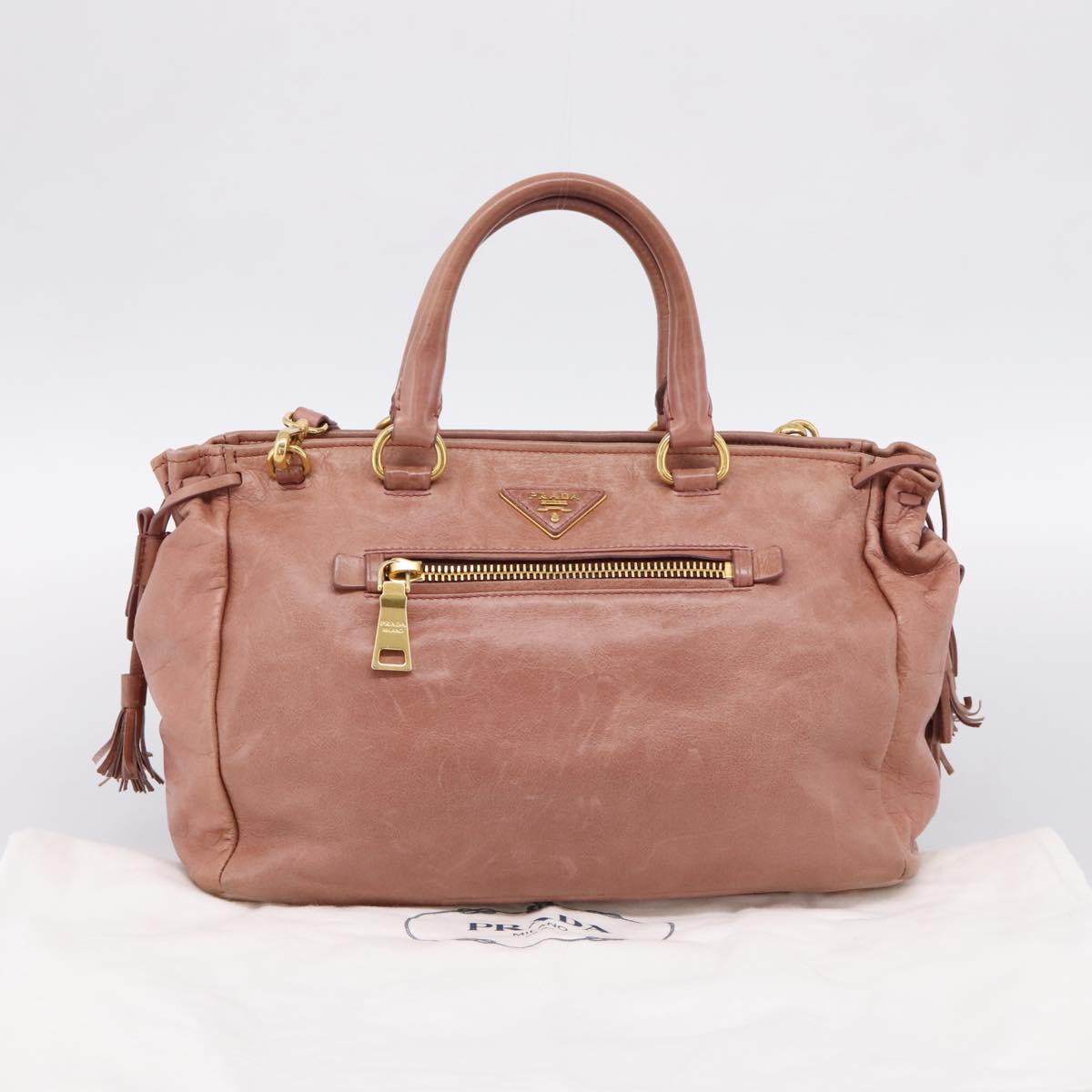 PRADA Hand Bag Leather 2way Pink Gold Auth ka5955V