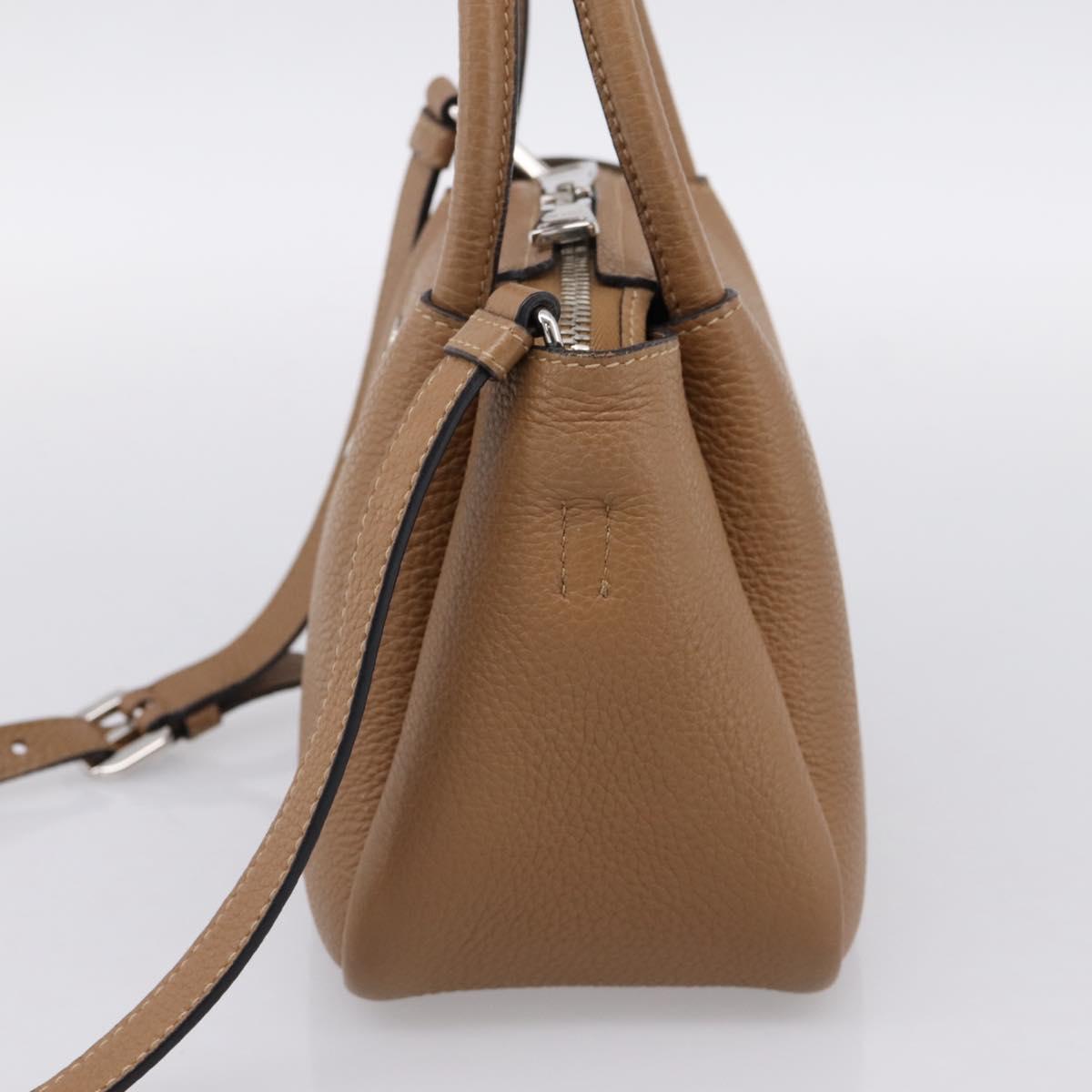 PRADA Hand Bag Leather 2way Beige Silver Auth ka5958SAM