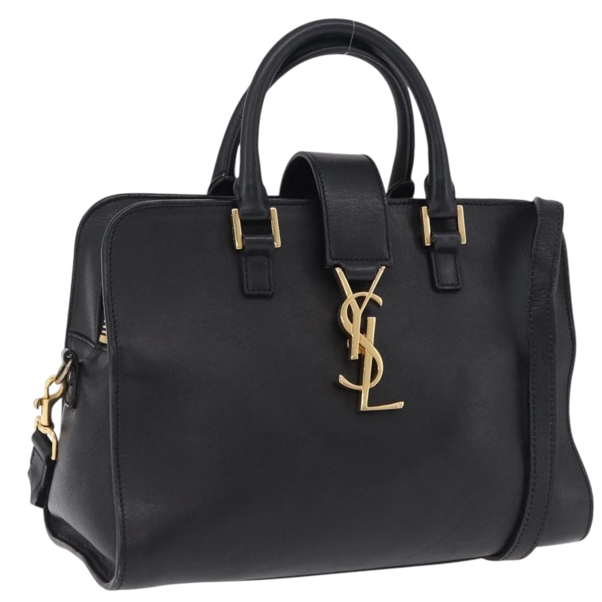 SAINT LAURENT Baby Cabas Hand Bag Leather 2way Black Gold 311210 Auth ka5959V