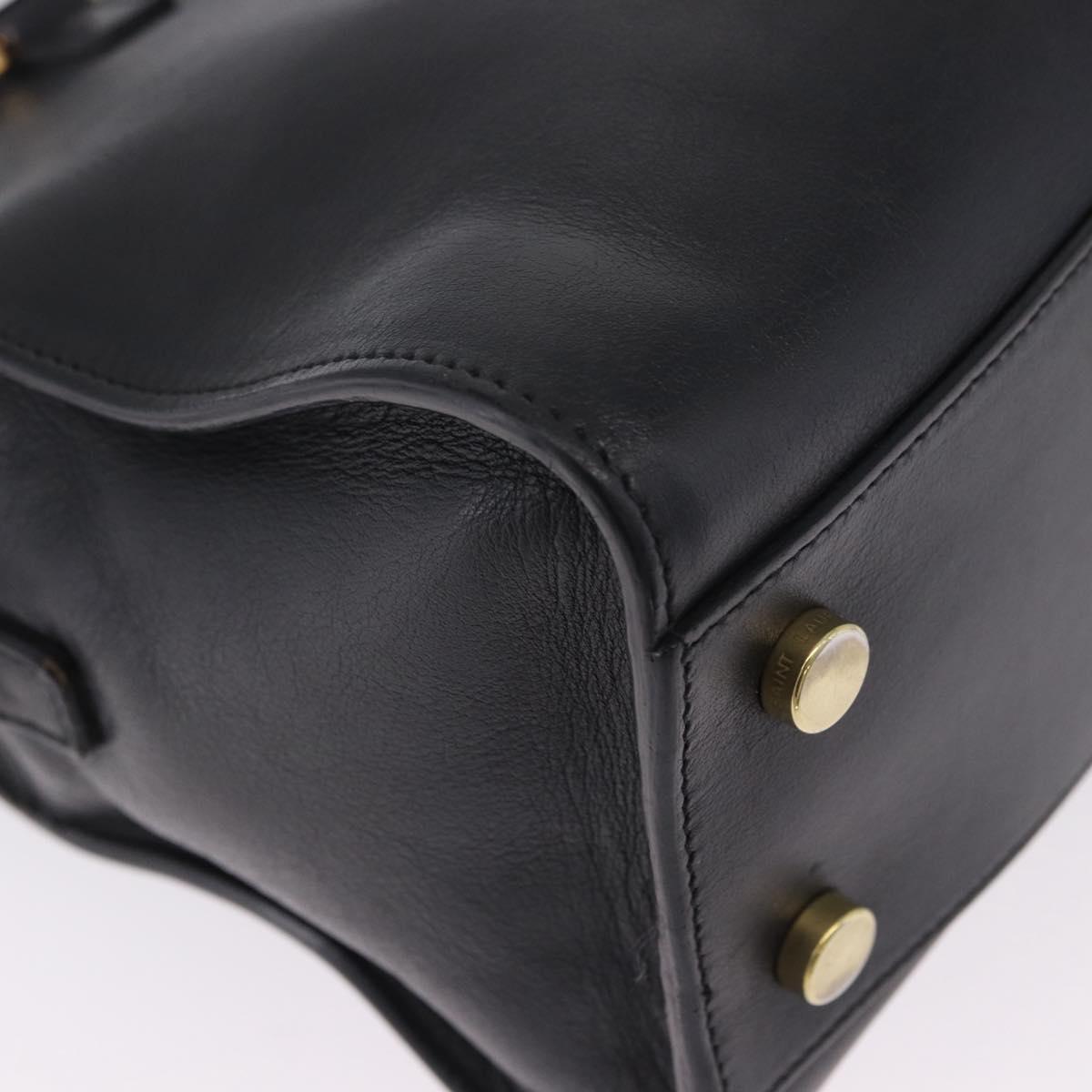 SAINT LAURENT Baby Cabas Hand Bag Leather 2way Black Gold 311210 Auth ka5959V