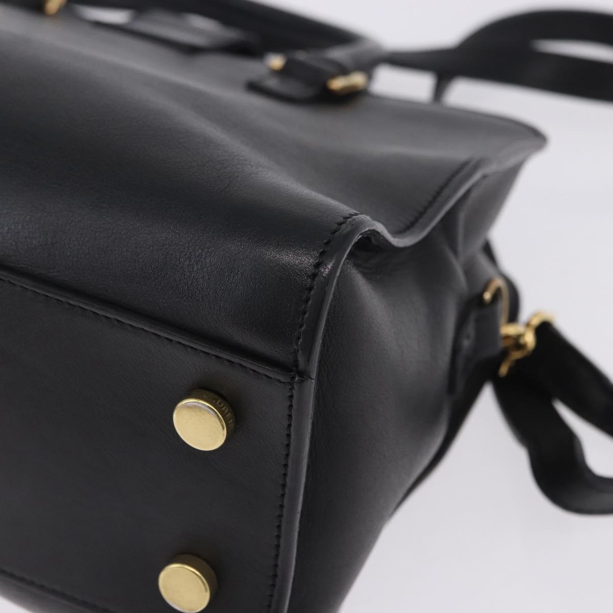 SAINT LAURENT Baby Cabas Hand Bag Leather 2way Black Gold 311210 Auth ka5959V