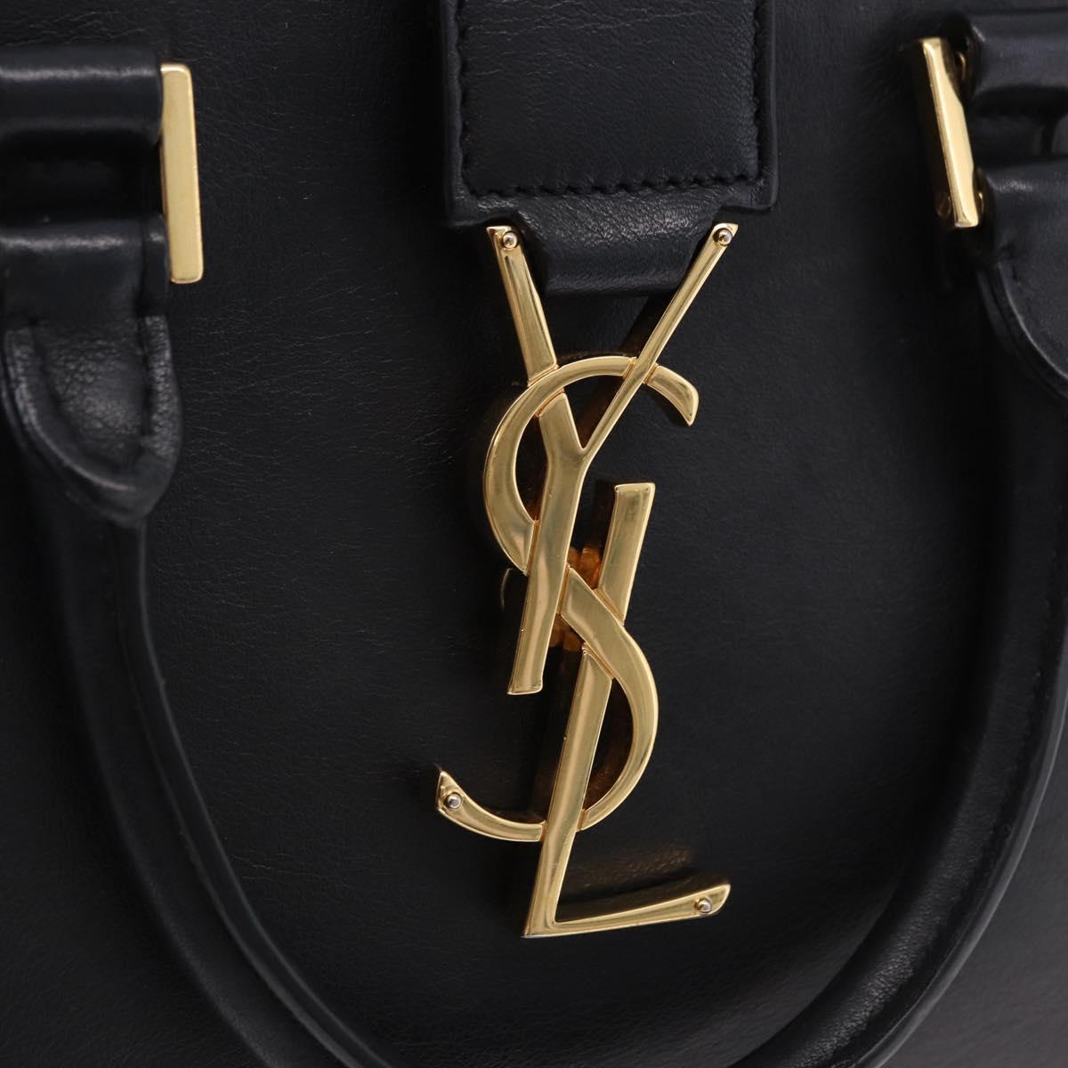 SAINT LAURENT Baby Cabas Hand Bag Leather 2way Black Gold 311210 Auth ka5959V