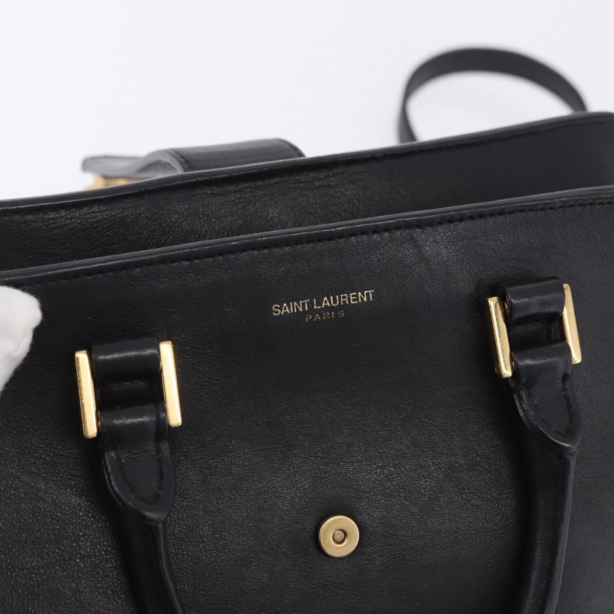 SAINT LAURENT Baby Cabas Hand Bag Leather 2way Black Gold 311210 Auth ka5959V