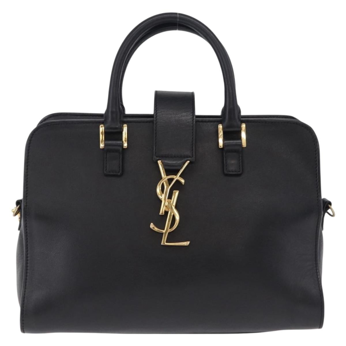 SAINT LAURENT Baby Cabas Hand Bag Leather 2way Black Gold 311210 Auth ka5959V