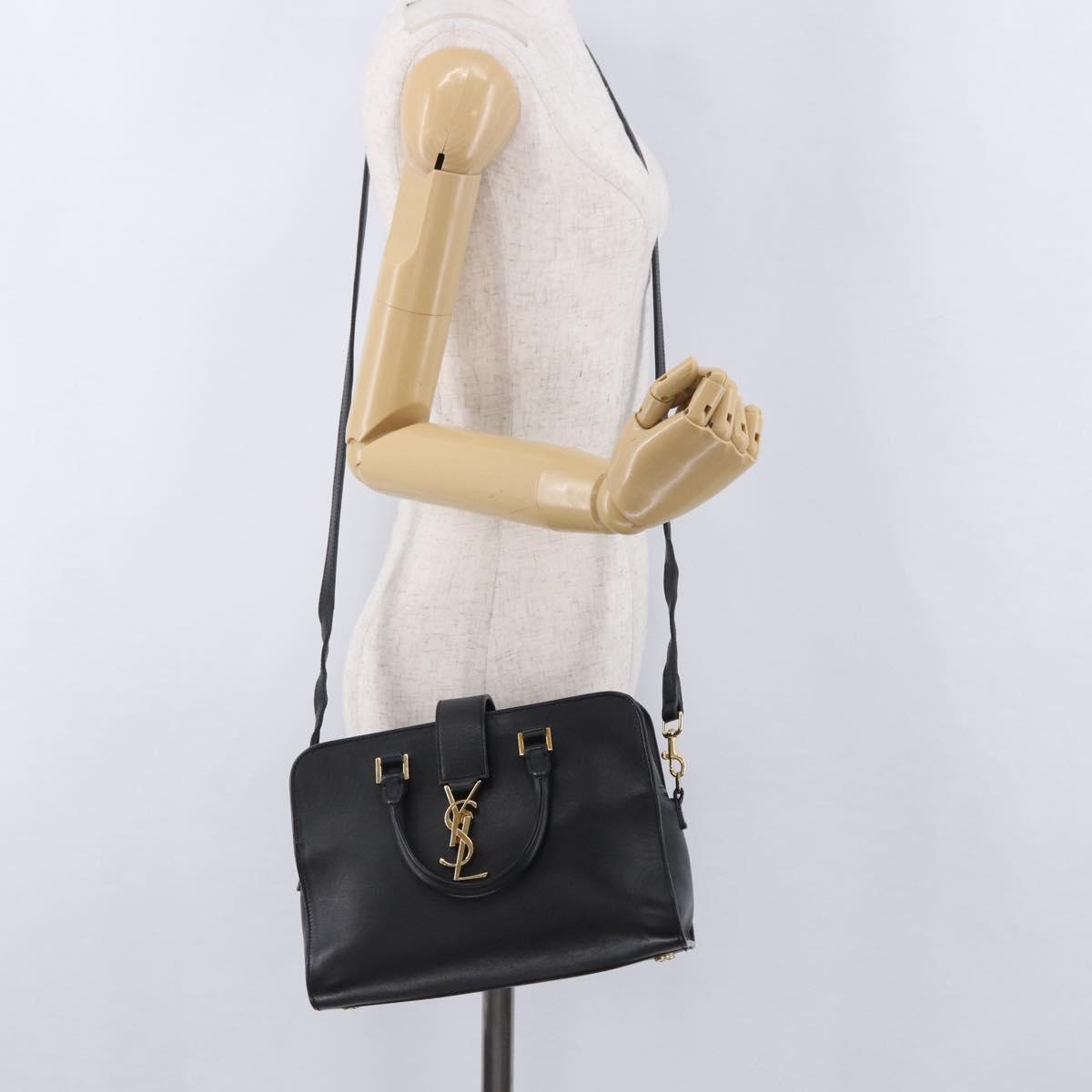 SAINT LAURENT Baby Cabas Hand Bag Leather 2way Black Gold 311210 Auth ka5959V