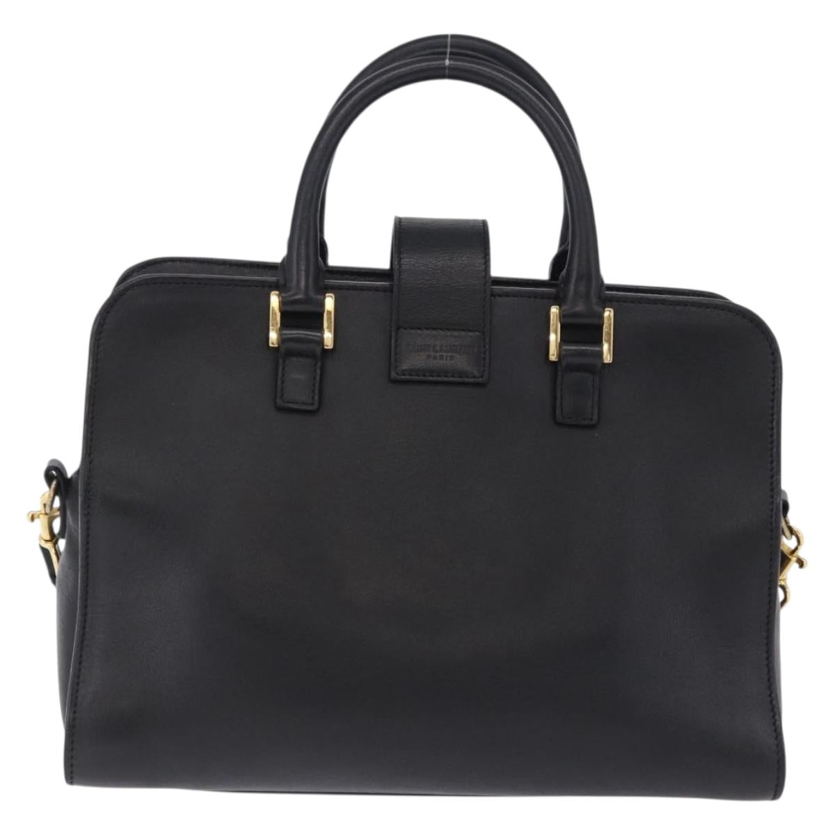 SAINT LAURENT Baby Cabas Hand Bag Leather 2way Black Gold 311210 Auth ka5959V