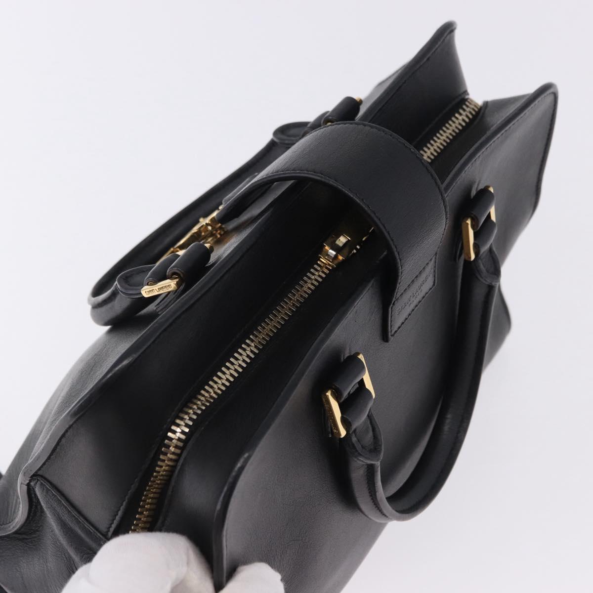 SAINT LAURENT Baby Cabas Hand Bag Leather 2way Black Gold 311210 Auth ka5959V