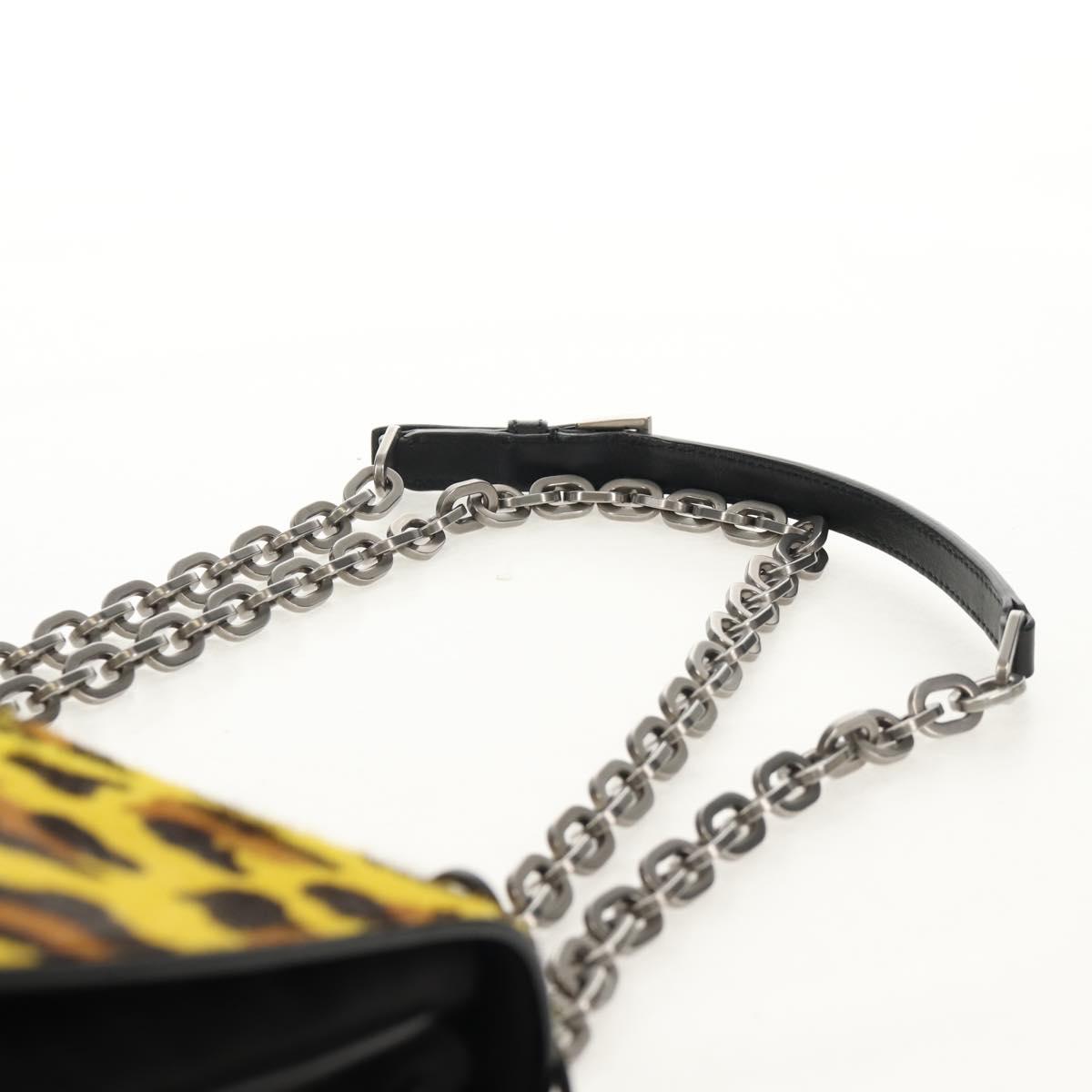 PRADA Chain Shoulder Bag Nylon Yellow Silver Auth ka595V
