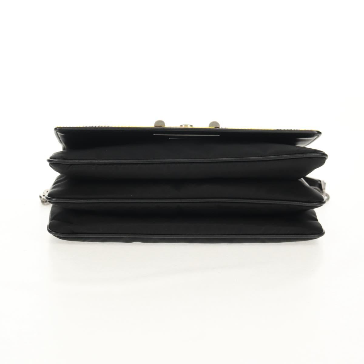 PRADA Chain Shoulder Bag Nylon Yellow Silver Auth ka595V