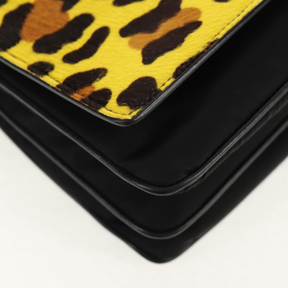 PRADA Chain Shoulder Bag Nylon Yellow Silver Auth ka595V