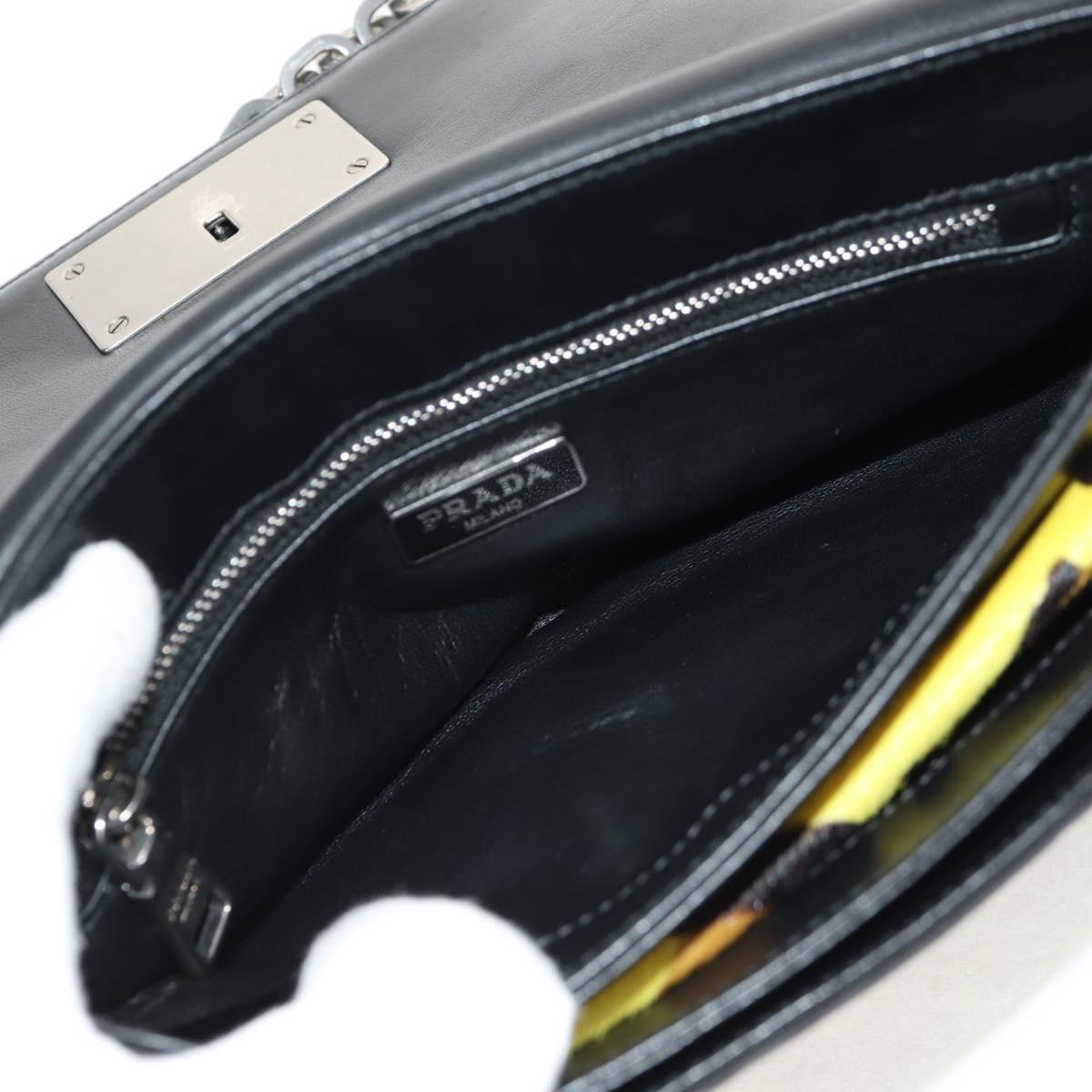 PRADA Chain Shoulder Bag Nylon Yellow Silver Auth ka595V