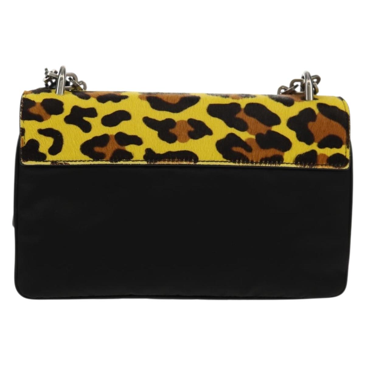 PRADA Chain Shoulder Bag Nylon Yellow Silver Auth ka595V