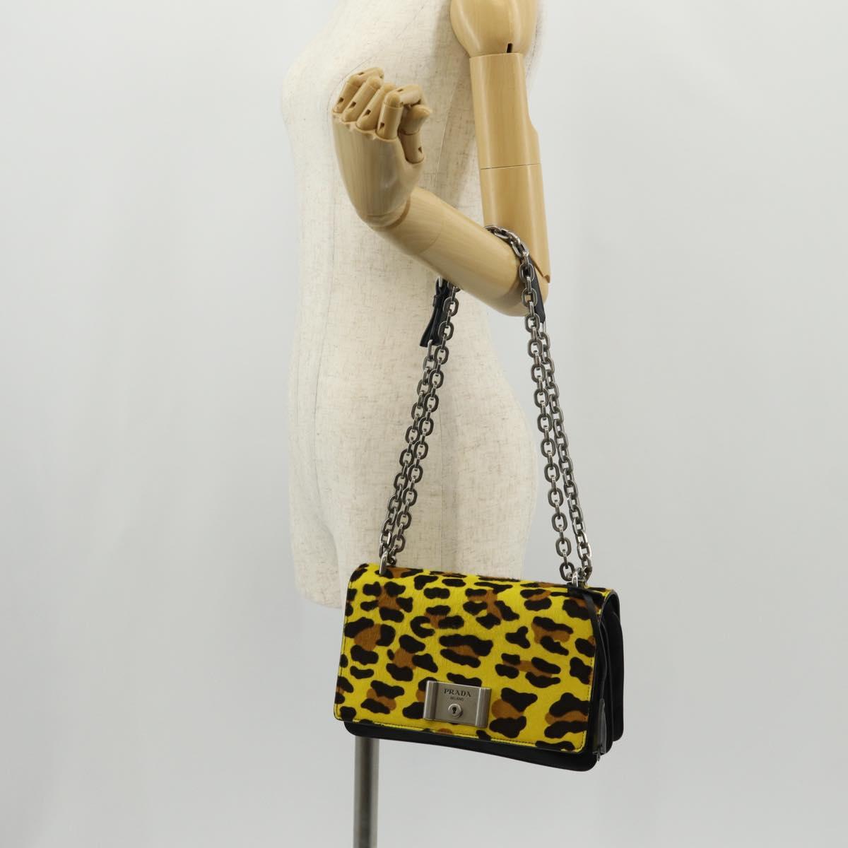 PRADA Chain Shoulder Bag Nylon Yellow Silver Auth ka595V