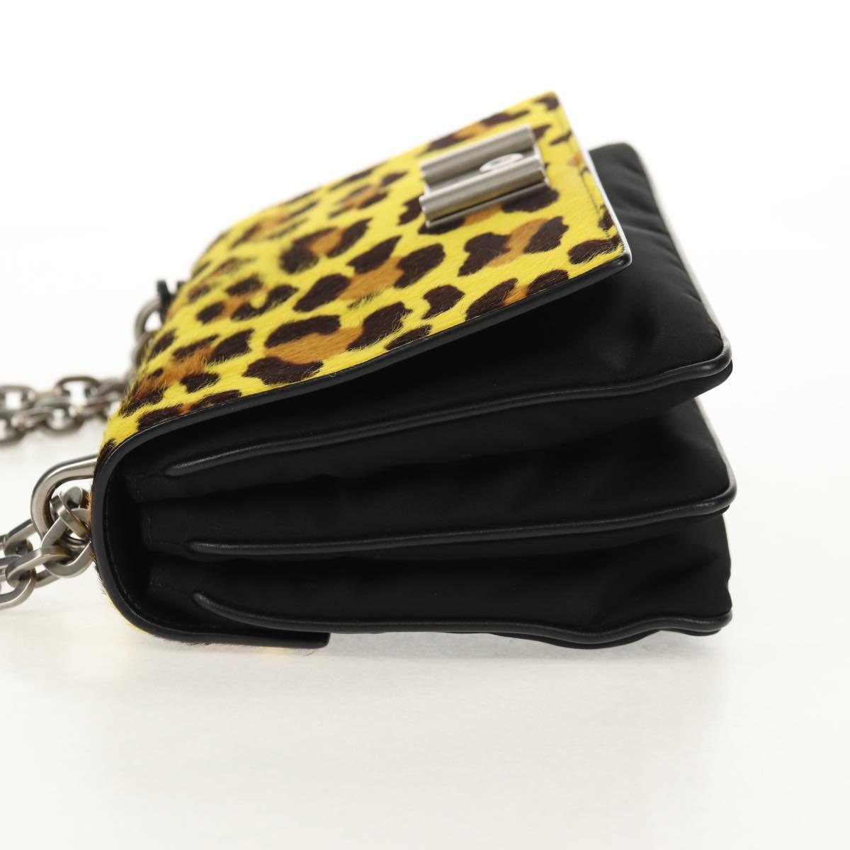 PRADA Chain Shoulder Bag Nylon Yellow Silver Auth ka595V