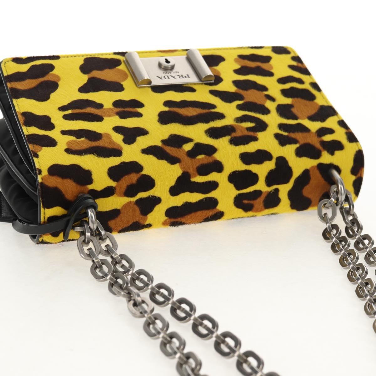 PRADA Chain Shoulder Bag Nylon Yellow Silver Auth ka595V