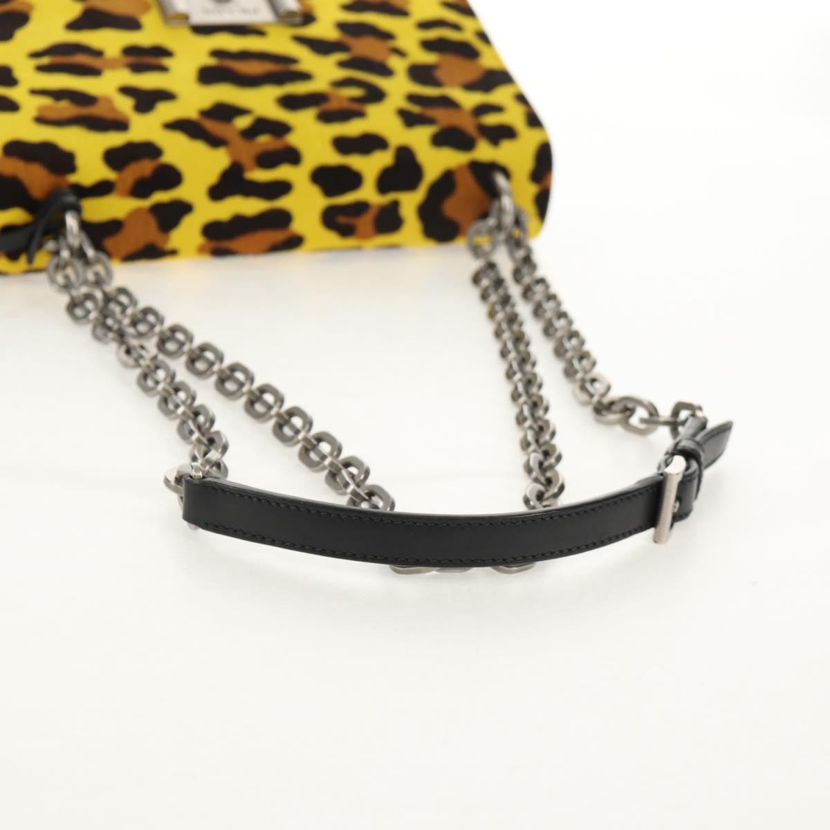 PRADA Chain Shoulder Bag Nylon Yellow Silver Auth ka595V