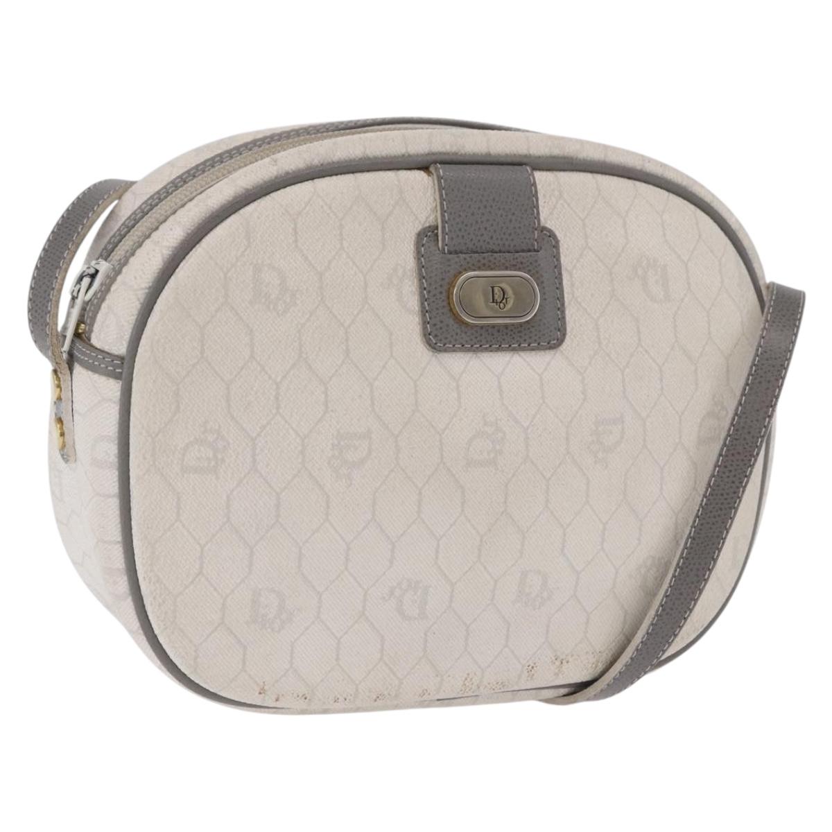 Christian Dior Honeycomb Canvas Shoulder Bag PVC White Gold Auth ka5960