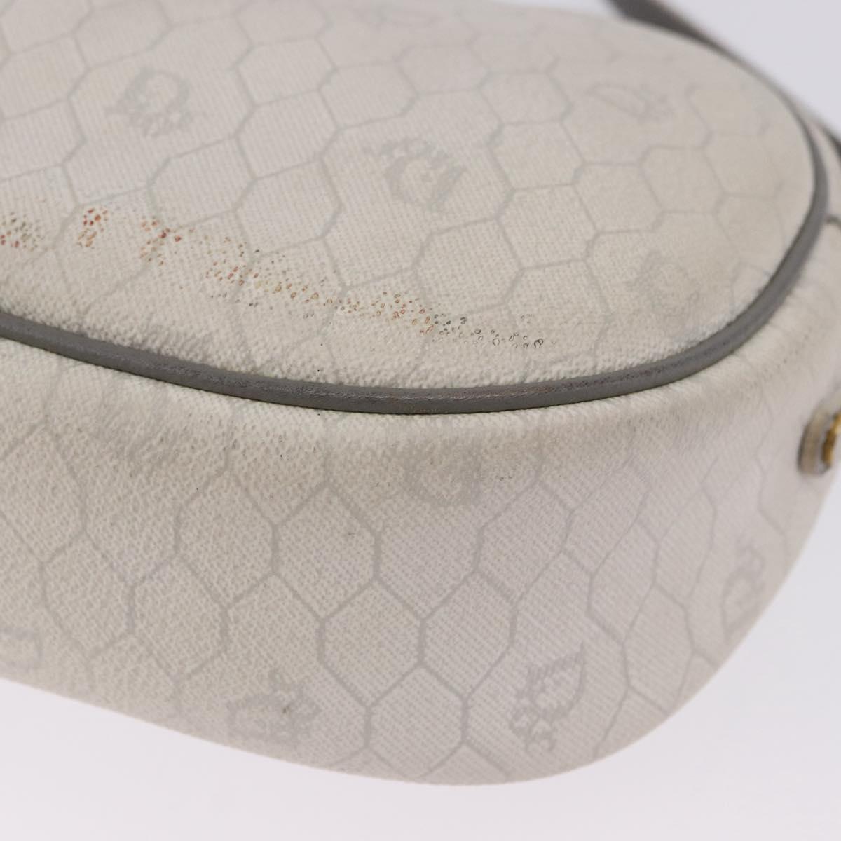 Christian Dior Honeycomb Canvas Shoulder Bag PVC White Gold Auth ka5960