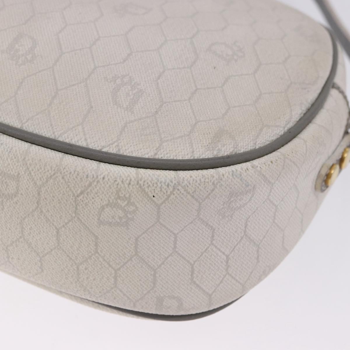 Christian Dior Honeycomb Canvas Shoulder Bag PVC White Gold Auth ka5960