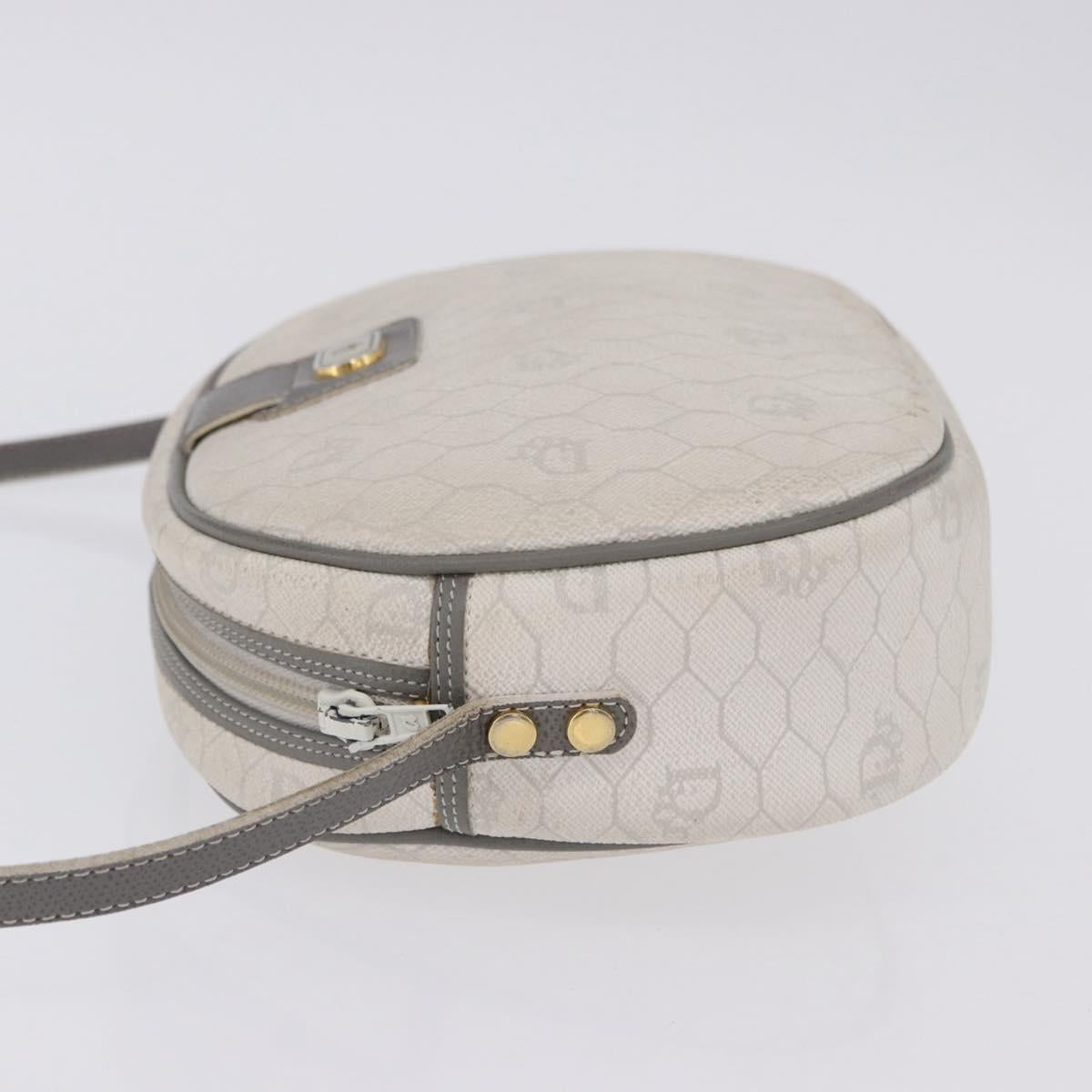 Christian Dior Honeycomb Canvas Shoulder Bag PVC White Gold Auth ka5960