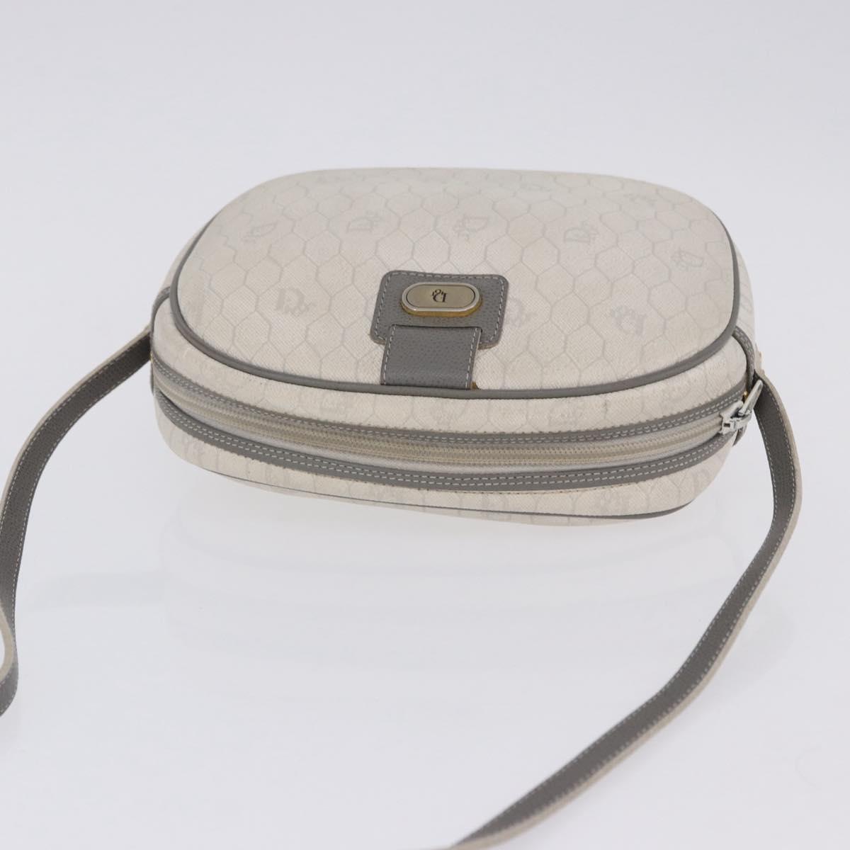 Christian Dior Honeycomb Canvas Shoulder Bag PVC White Gold Auth ka5960