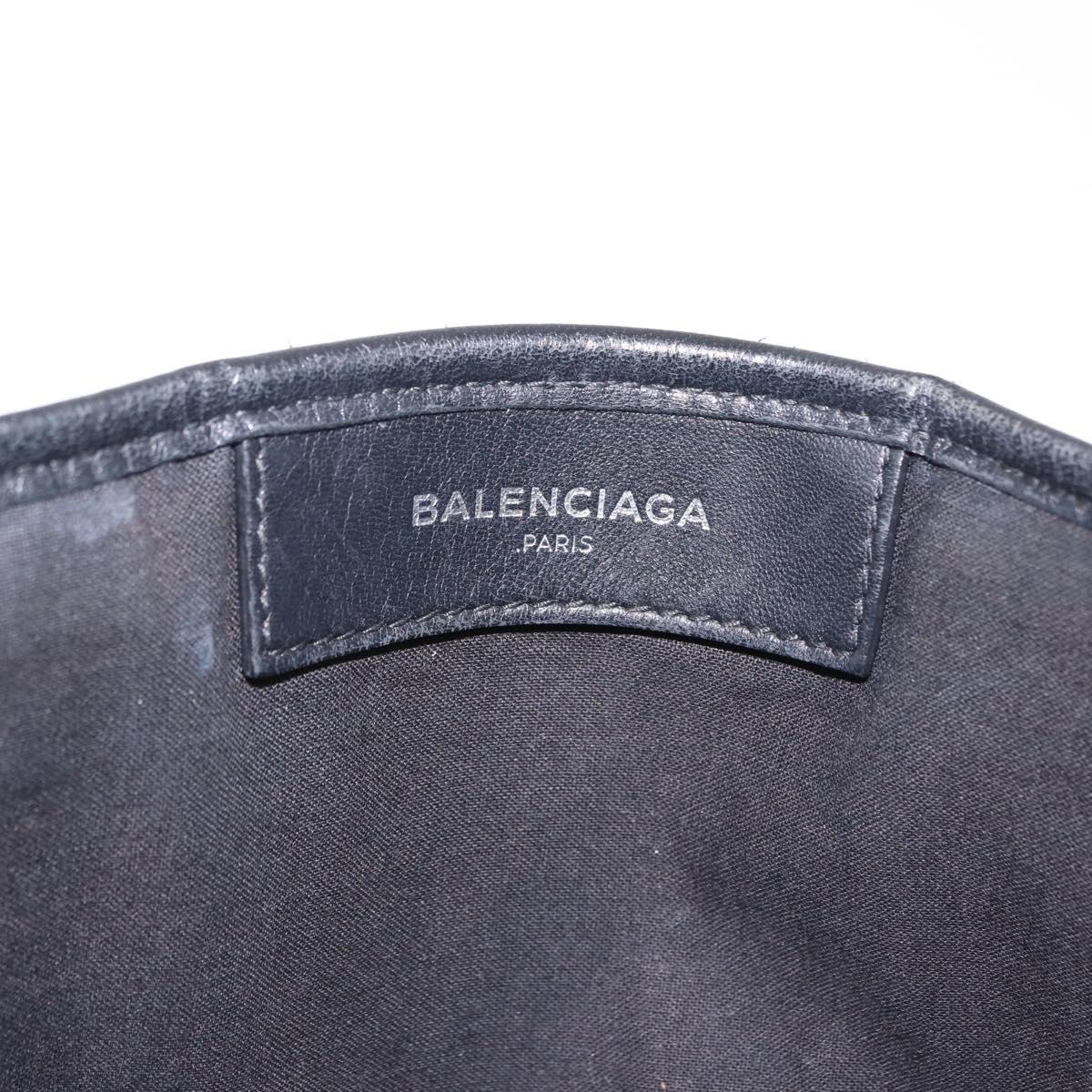 BALENCIAGA Navy Cabas XS Hand Bag Leather 2way Black Silver 390346 Auth ka5961