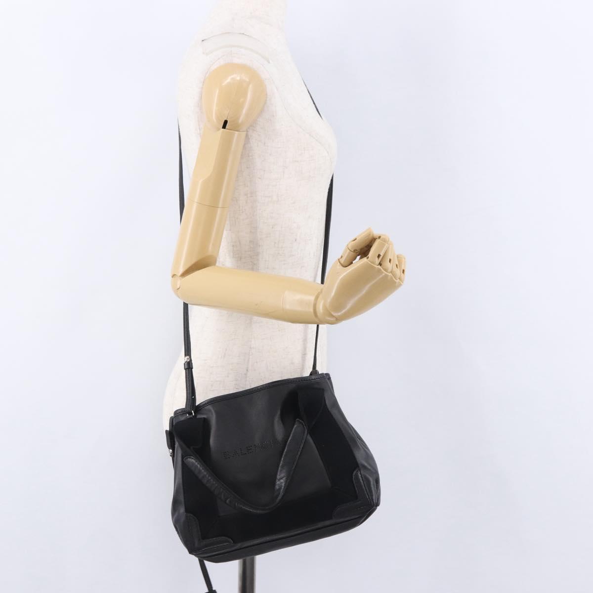BALENCIAGA Navy Cabas XS Hand Bag Leather 2way Black Silver 390346 Auth ka5961