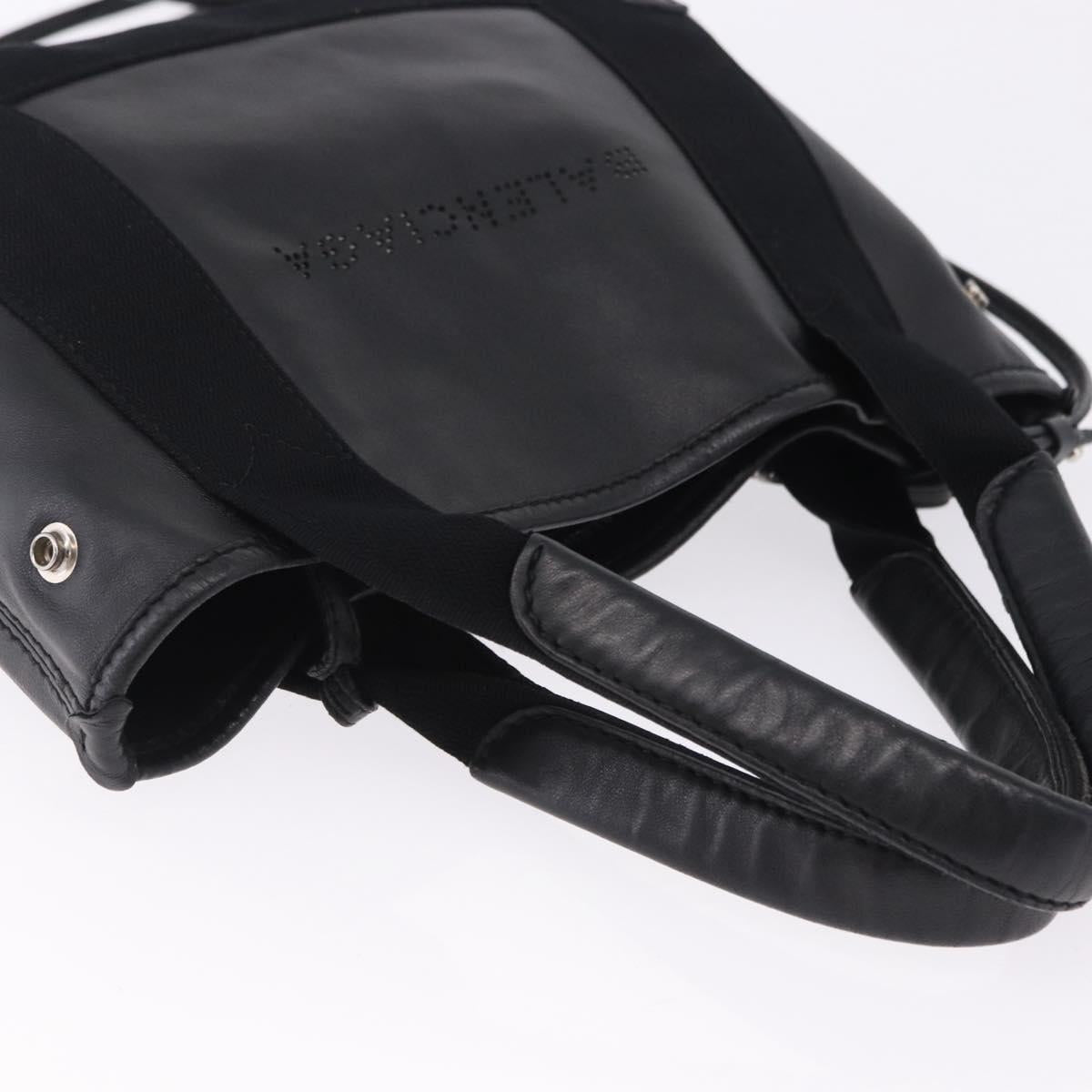 BALENCIAGA Navy Cabas XS Hand Bag Leather 2way Black Silver 390346 Auth ka5961