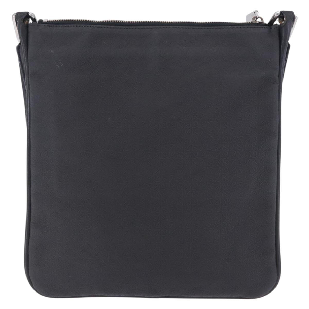 LOEWE Anagram Shoulder Bag Leather Black Silver Auth ka5962