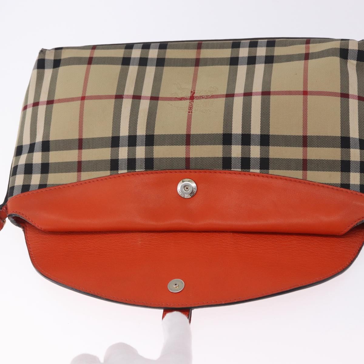 BURBERRY Nova Check Shoulder Bag Canvas Beige Gold Auth ka5963A