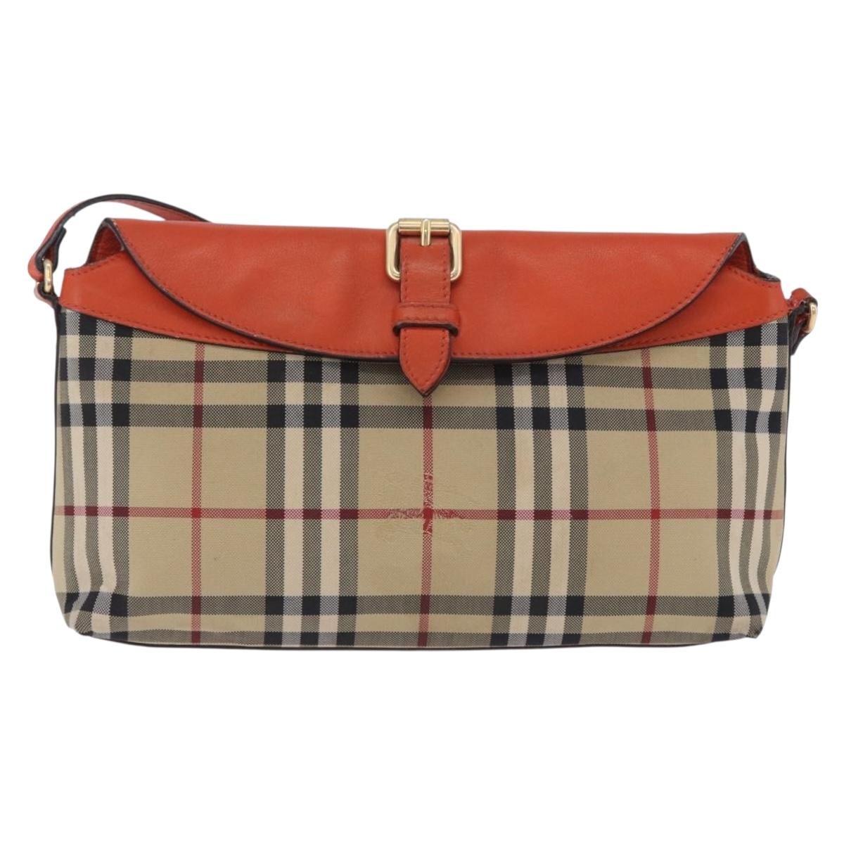 BURBERRY Nova Check Shoulder Bag Canvas Beige Gold Auth ka5963A
