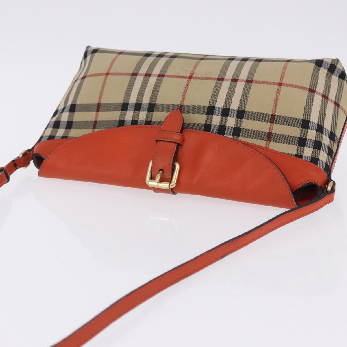 BURBERRY Nova Check Shoulder Bag Canvas Beige Gold Auth ka5963A