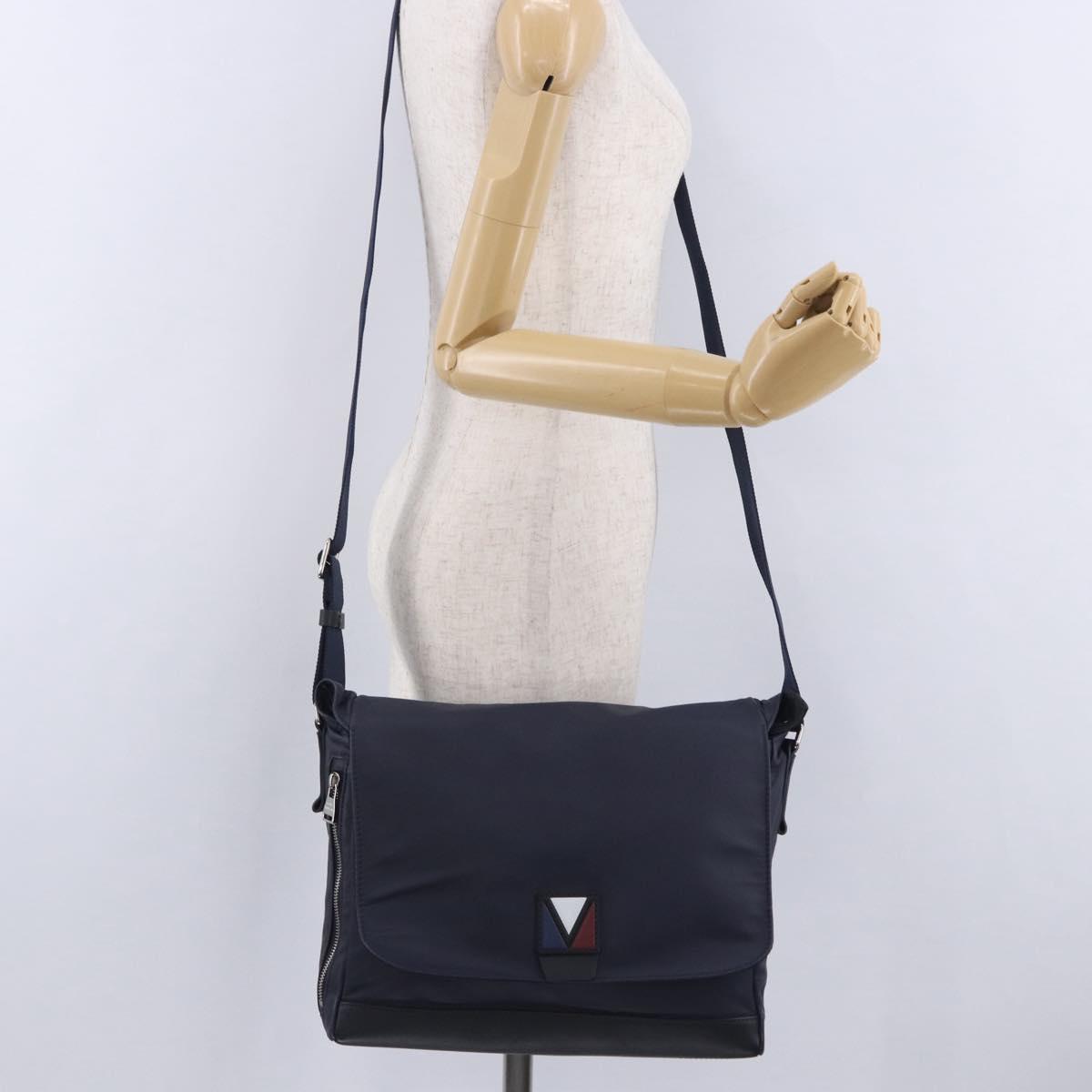 LOUIS VUITTON LV Cup V Line Cross Bag Leather Navy Silver M50443 LV Auth ka5969A