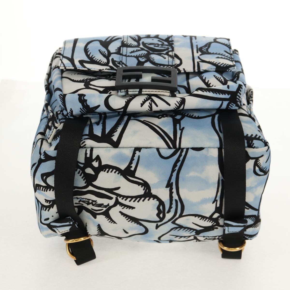 FENDI Backpack Nylon Blue Gold Auth ka596M